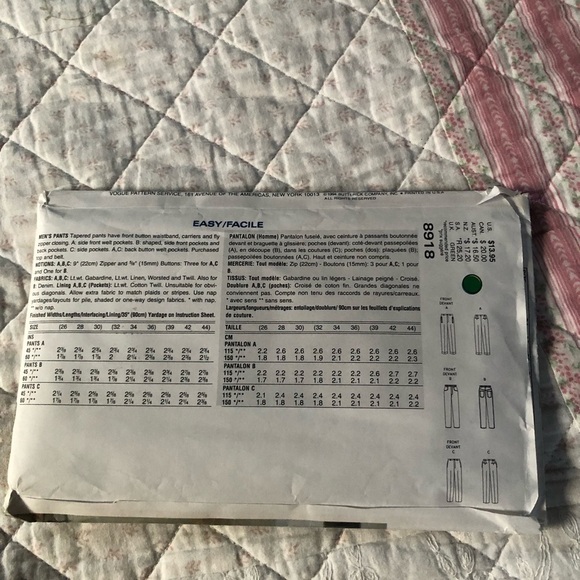 Vogue Men Pattern 8918-38-42-44- tapered pants- rare pattern-uncut - Picture 6 of 7